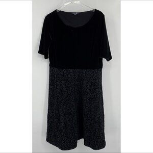 Lands End black velvet fit flare dress burnout short sleeve women 1X 16W 18W